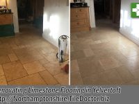 Limestone Tiled Floor Before After Cleaning and polishing Yelvertoft